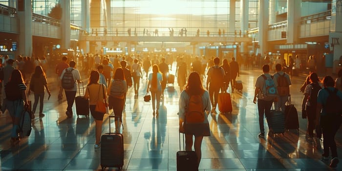 People walking to the airport terminal, Generative AI.