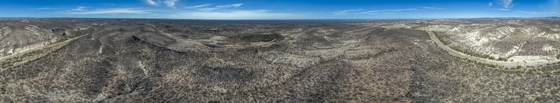 Drone Aerial view of Sierra Guadalupe Transpeninsular 1 highway in Baja California Sur, Mexico.