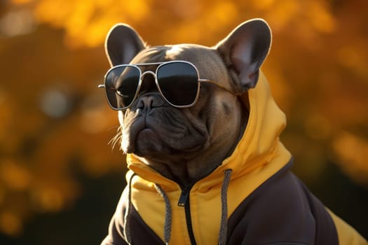 Cute dog with hoodie in autumn concept. Generative AI.