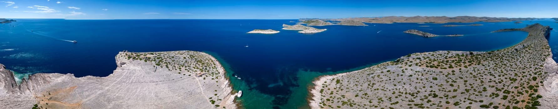 Amazing Kornati Islands national park panoramic aerial view, landscape of Dalmatia Croatia panorama