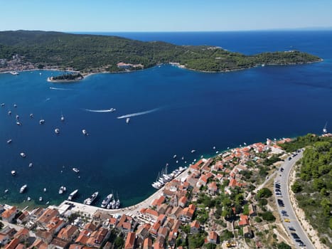 Vis Island, in Italian Lissa, island of Croatia in the Adriatic Sea. It is the outermost major island of the Dalmatian archipelago panoramic aerial view landscape