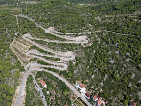 Vis Island, in Italian Lissa, island of Croatia in the Adriatic Sea. It is the outermost major island of the Dalmatian archipelago panoramic aerial view landscape