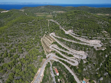 Vis Island, in Italian Lissa, island of Croatia in the Adriatic Sea. It is the outermost major island of the Dalmatian archipelago panoramic aerial view landscape