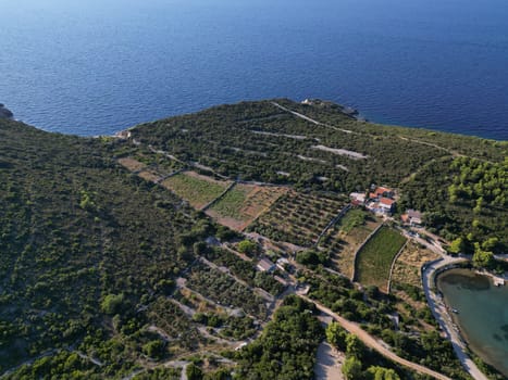 Vis Island, in Italian Lissa, island of Croatia in the Adriatic Sea. It is the outermost major island of the Dalmatian archipelago panoramic aerial view landscape