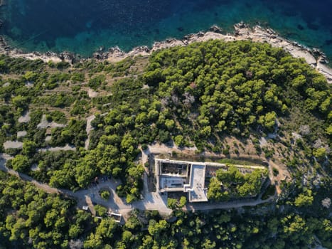 Vis Island, in Italian Lissa, island of Croatia in the Adriatic Sea. It is the outermost major island of the Dalmatian archipelago panoramic aerial view landscape