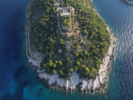 Vis Island, in Italian Lissa, island of Croatia in the Adriatic Sea. It is the outermost major island of the Dalmatian archipelago panoramic aerial view landscape