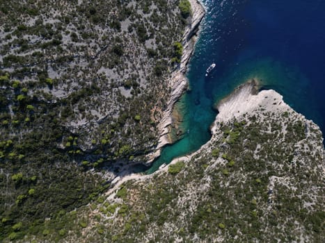 Vis Island, in Italian Lissa, island of Croatia in the Adriatic Sea. It is the outermost major island of the Dalmatian archipelago panoramic aerial view landscape