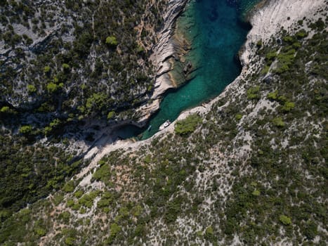 Vis Island, in Italian Lissa, island of Croatia in the Adriatic Sea. It is the outermost major island of the Dalmatian archipelago panoramic aerial view landscape