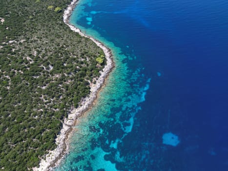 Vis Island, in Italian Lissa, island of Croatia in the Adriatic Sea. It is the outermost major island of the Dalmatian archipelago panoramic aerial view landscape