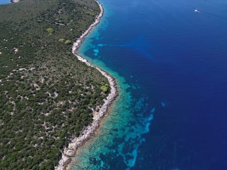 Vis Island, in Italian Lissa, island of Croatia in the Adriatic Sea. It is the outermost major island of the Dalmatian archipelago panoramic aerial view landscape