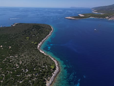 Vis Island, in Italian Lissa, island of Croatia in the Adriatic Sea. It is the outermost major island of the Dalmatian archipelago panoramic aerial view landscape