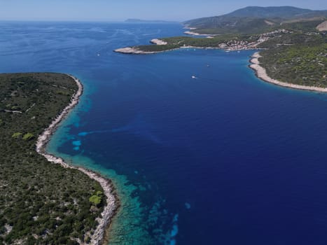 Vis Island, in Italian Lissa, island of Croatia in the Adriatic Sea. It is the outermost major island of the Dalmatian archipelago panoramic aerial view landscape