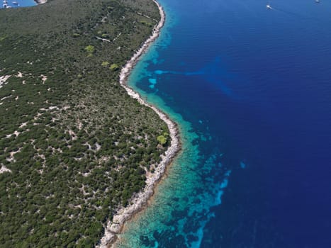 Vis Island, in Italian Lissa, island of Croatia in the Adriatic Sea. It is the outermost major island of the Dalmatian archipelago panoramic aerial view landscape