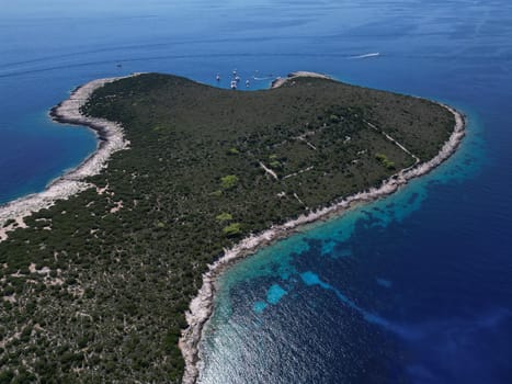 Vis Island, in Italian Lissa, island of Croatia in the Adriatic Sea. It is the outermost major island of the Dalmatian archipelago panoramic aerial view landscape