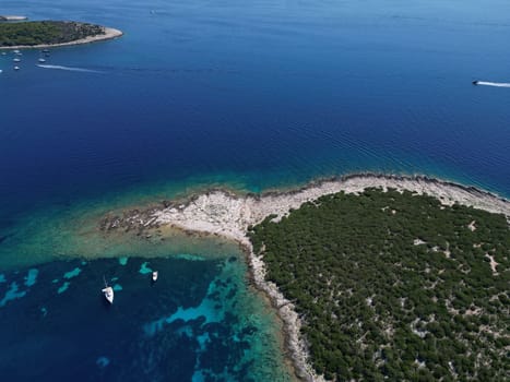 Vis Island, in Italian Lissa, island of Croatia in the Adriatic Sea. It is the outermost major island of the Dalmatian archipelago panoramic aerial view landscape