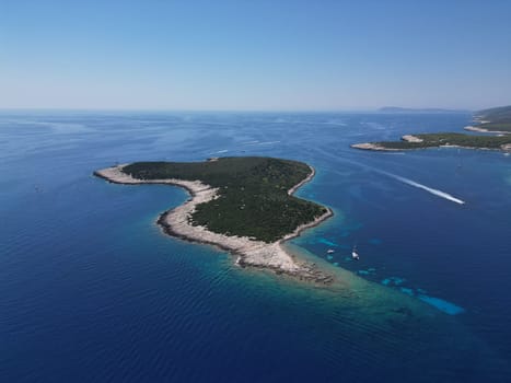 Vis Island, in Italian Lissa, island of Croatia in the Adriatic Sea. It is the outermost major island of the Dalmatian archipelago panoramic aerial view landscape