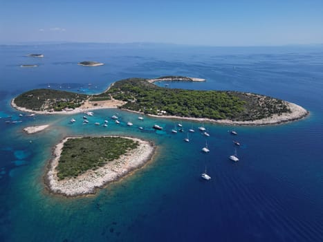 Vis Island, in Italian Lissa, island of Croatia in the Adriatic Sea. It is the outermost major island of the Dalmatian archipelago panoramic aerial view landscape