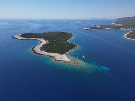 Vis Island, in Italian Lissa, island of Croatia in the Adriatic Sea. It is the outermost major island of the Dalmatian archipelago panoramic aerial view landscape