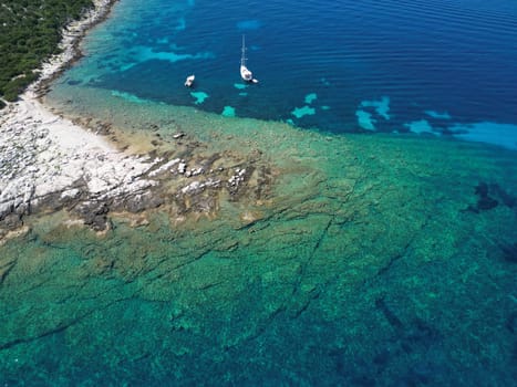 Vis Island, in Italian Lissa, island of Croatia in the Adriatic Sea. It is the outermost major island of the Dalmatian archipelago panoramic aerial view landscape