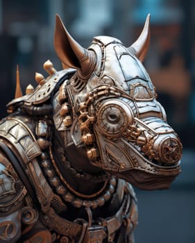 Male rhino wearing armor in the style of intricate steampunk