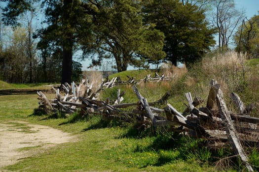 British defense line at the Yorktown Battlefield in the State of Virginia USA