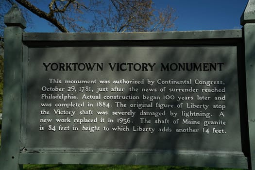 Yorktown Victory monument at Battlefield in the State of Virginia USA