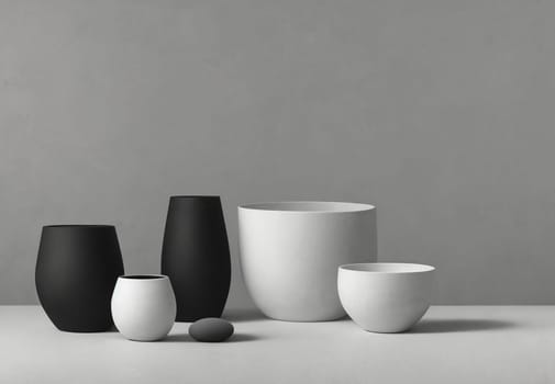 Composition of simple objects against plain grey background. Ai Generative