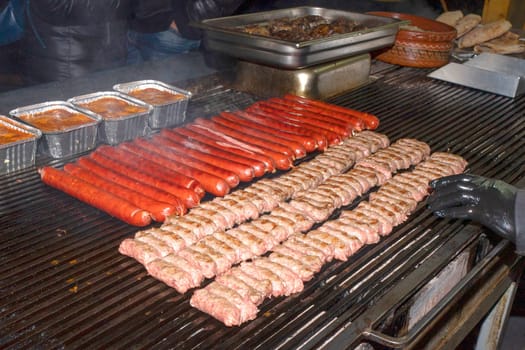 Cevapcici sausage on grill barbecue