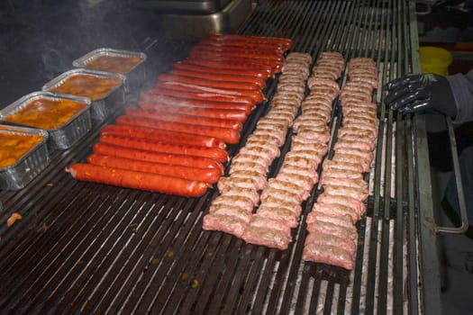 Cevapcici sausage on grill barbecue