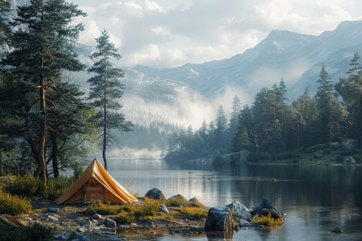 Camping tent, Nature travel concept. generative AI.