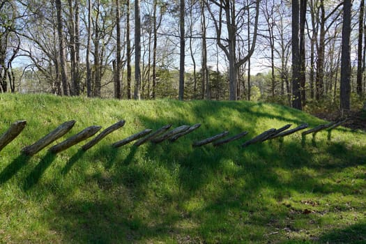 Defense line of camp site of American Revolution british soldier settler in Yorktown, Virginia USA