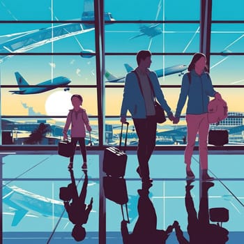 family travel at the airport , Generative AI.