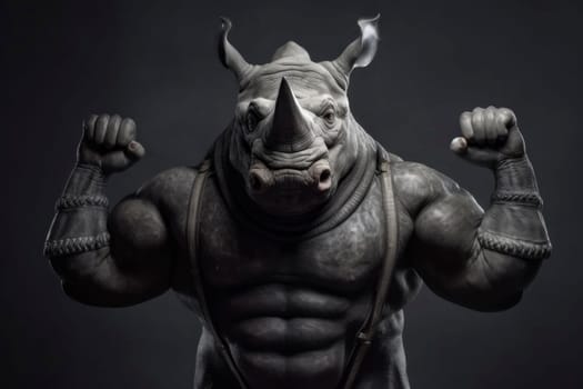 Muscular Anthropomorphic Rhino Posing with Strength.