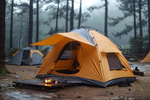 Camping tent, Nature travel concept. generative AI.