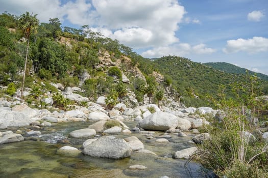 river creek white stones in san dionisio in sierra de la laguna baja california sur mexico panorama