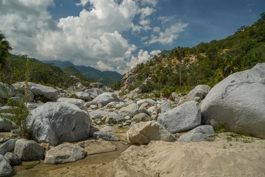 river creek white stones in san dionisio in sierra de la laguna baja california sur mexico panorama