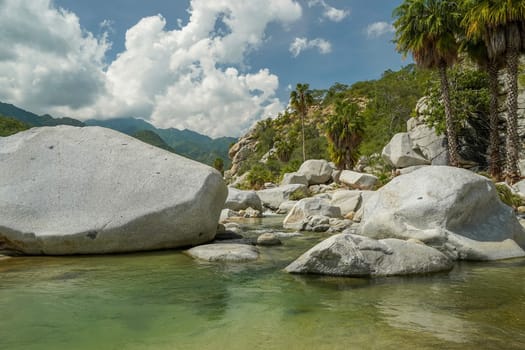 river creek white stones in san dionisio in sierra de la laguna baja california sur mexico panorama