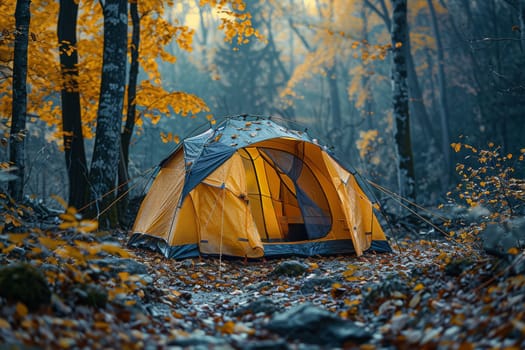 Camping tent, Nature travel concept. generative AI.