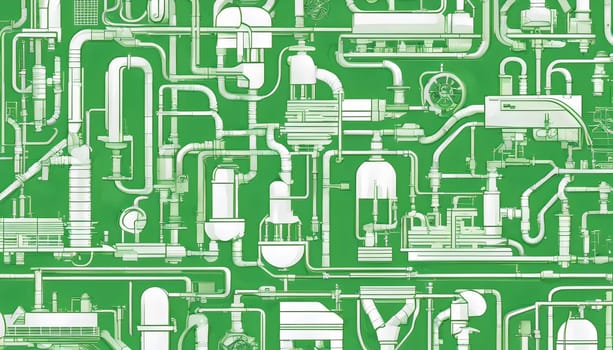 Complex Network of Green Pipes and Valves Created by artificial intelligence