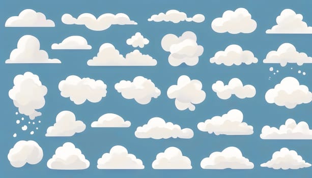 Variety of Cartoon Clouds on Blue Background Created by artificial intelligence