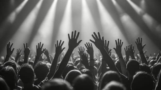 During a music festival, an audience raises their hands