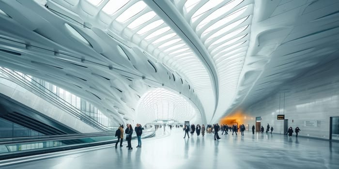 urban transportation inside the train station, people travel to work in city. Resplendent.