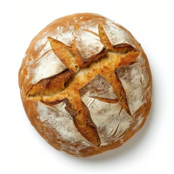 freshly baked bread isolated on white background, top view.