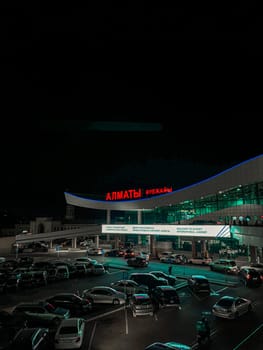 Almaty Kazakhstan 08.10.23 International airport at night.