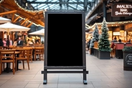 Empty blackboard sign mockup in front of a restaurant , Menu board . Generative Ai.