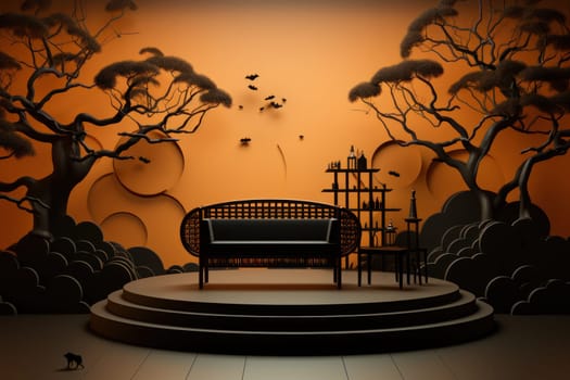 Halloween orange theme product display podium. Happy Halloween celebration concepts. Generative Ai.