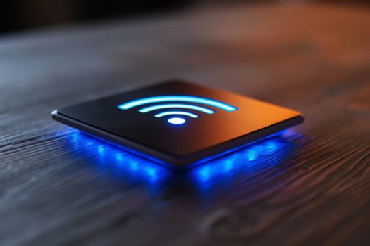 a wifi extender iot , blue wifi symbol, connected smart home.ai generative.