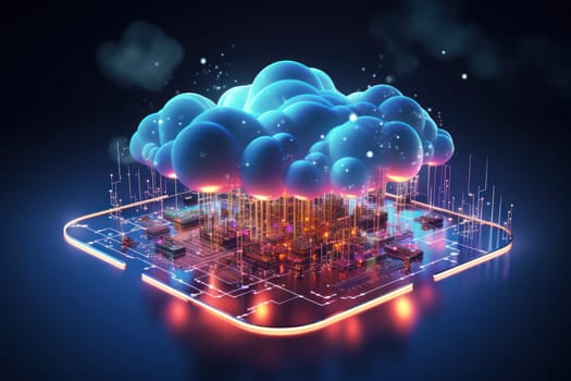 Cloud computing for digital storage and transfer big data on internet. futuristic. Generative AI.