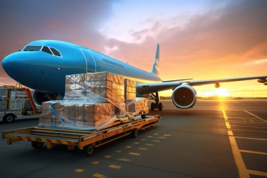 Loading of goods on board a cargo plane, airport , Business logistic. Generative ai.