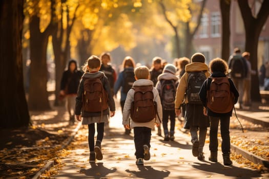 Back to school. backpack going to school together . Created using AI.